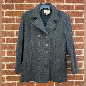 Vintage St John’s Bay 100% Wool Charcoal Gray Coat Jacket Double Breasted sz 12